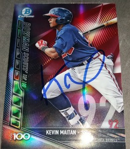 Atlanta Braves Kevin Maitan Signed 2017 Bowman Chrome Top 100 Refractor Auto