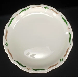 Vintage Buffalo China Green & Beige Diamond & Scroll Scalloped Luncheon Plate - Picture 1 of 9