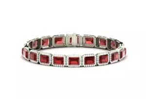 Pulsera Estate Natural Rodolita Granate y Diamante Corte Esmeralda Plata Esterlina - Imagen 1 de 4