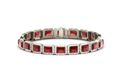 Brazalete Estate de plata de ley de granate y diamantes de rodolita natural talla esmeralda Foto 1 de 4