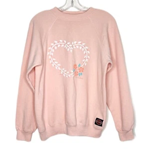 Harley Davidson Sz L Vintage Sweatshirt Pullover Hearts Pink 80s 90s Cycle Shop - Picture 1 of 13