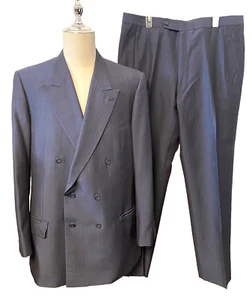 Vtg 1989 Men's 48L 2pc Suit Blue 100% Wool & Kid Mohair England Jacket 40W Pants - Picture 1 of 11