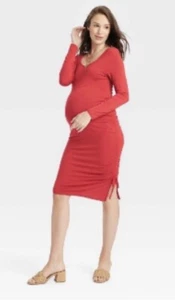 NWT Isabel by Ingrid+Isabel Scoop Neck LS Ruched Bodycon Maternity Dress SMALL - Picture 1 of 7
