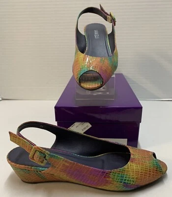 Vaneli Purple Collection 8N ELRICA Multi Fushia Leather Wedge Slingback Box EUC - Image 1 of 4