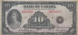 Billete de 10 dólares del Banco de Canadá 1935 - A065953 - Imagen 1 de 3