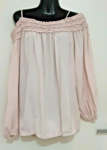 SIZE 12 WOMENS PEACH COLOR LONG SLEEVE OFF THE SHOULDER 'H. & M. TOP EUC - Picture 1 of 3