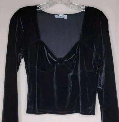 Babydoll de terciopelo negro Y2K Hollister talla L Sweetheart oscuro romance gótico  Foto 1 de 4