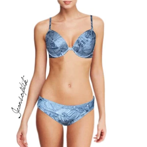 Unterwäsche Jeansoptik Push Up Bügel BH Set mit Tanga Slip Hipster Gr.80 B 36/38 - Picture 1 of 5
