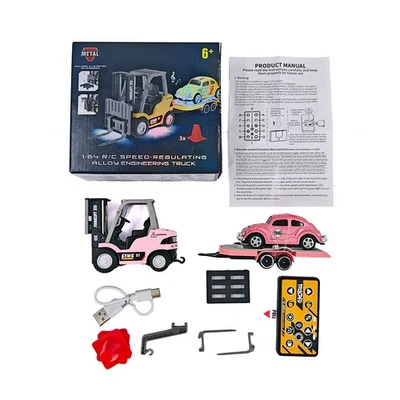 1:64 HG4-24 R/C Speed-Regulating Alloy Engineering Truck Forklift + Trailer Car - Image 1 of 4