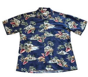 Camicia vintage Pierre Cardin uomo XL blu hawaiana manica corta con bottoni Vaca - Foto 1 di 4