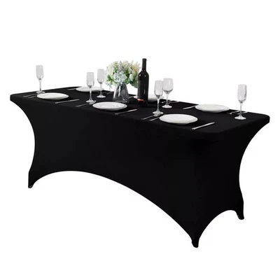 6' ft. Spandex Fitted Stretch Tablecloth Table Cover Wedding Banquet Party Black - Image 1 of 4