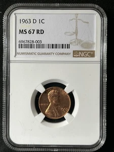 1963-D 1C RD Lincoln Memorial One Cent NGC MS67RD 6967828-003 - Bild 1 von 2