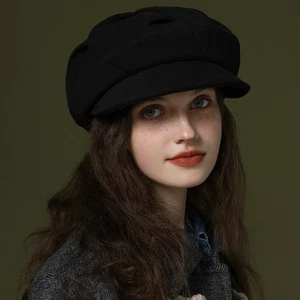 Short Brim Artist Hat Warm Octagonal Hat British Style Painter Hat Girl - Picture 1 of 12