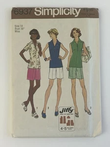 Shorts Top Size 14 B36 Vintage 70s Uncut Pattern 6937 Zipper Collar Sleeveless - Picture 1 of 2