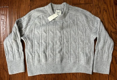 NWT Abercrombie Fitch Cable Knit Crewneck Sweater Womens Small Light Gray Blue - Image 1 of 4