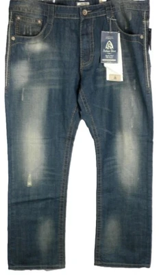NUEVO CON ETIQUETAS ~ Pantalones de mezclilla remaches antiguos para hombre azules ajustados rectos Sheffield #010 talla 40 x 30 Foto 1 de 4