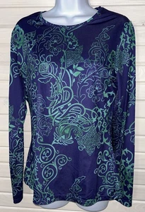 Title Nine Größe LARGE Shirt Sonne Schwimmen Rash Guard grün blau tropisch Strand Golf gebraucht, in einwandfreiem Zustand - Bild 1 von 9