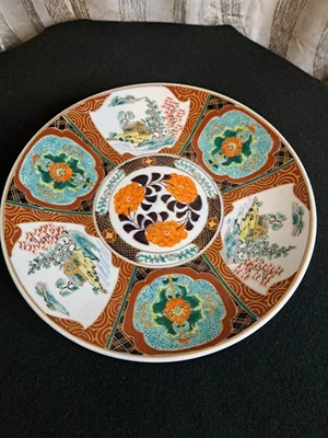 Cargador/plato flores paisaje vintage Tsukuru Fukagawa placa 11" mediados del siglo XX Foto 1 de 4