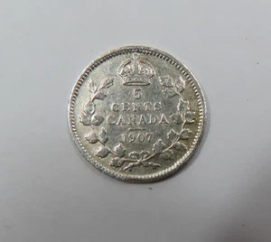 Canada King Edward VII Sterling Silver 5 Cents 1907 SCARCE - Picture 1 of 2
