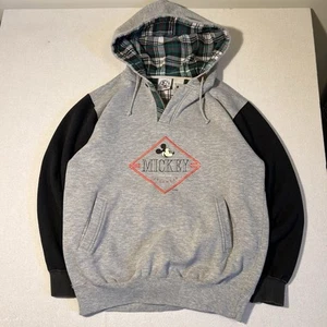 Vintage Mickey & Co Disney 1/4 Zip Hoodie Sweatshirt XL Black/Grey/Flannel 90s - Picture 1 of 10
