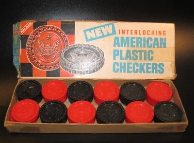 Halsam American Plastic Checkers Game  614 Original Box Complete Red Black - Image 1 of 4