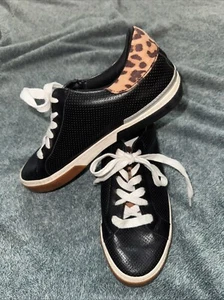 A New Day Women's Maddison Sneakers/Shoes - Black Leather & Leopard - Size 8 - Picture 1 of 8