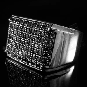 18K Black Gold Plated Iced Hip Hop Wedding Band MICROPAVE CZ Pinky Ring - Picture 1 of 1