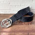 Gucci belt interlocking silver buckle GG pattern leather black from Japan