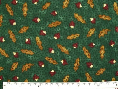 Moda Quilt Fabric 71" x 44" Cynthia Young Acorns Leaves Green Hedgehog Fall - Image 1 of 4