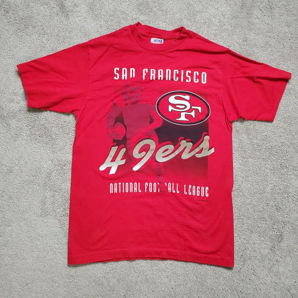 Camiseta Vintage 1994 San Francisco 49ers Logotipo Vermelho Branco Ponto Único Tamanho G - Imagem 1 de 4