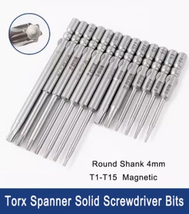 Torx Spanner Solid T1-T15, Round Shank 4mm Magnetic Torx Screwdriver Bits S2 Bit - Picture 1 of 12