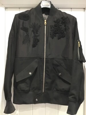 NEW PAUL SMITH BLACK WOOL BOMBER HAWAIIAN BLACK EMBROIDERED SIZE SMALL  - Image 1 of 4