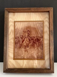 Vtg Lucid Lines Frederick Remington Old West Western Photo Art Glass 1974 Framed - Picture 1 of 24