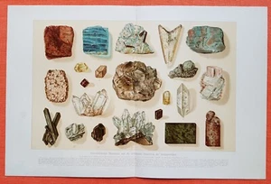 MINERALIEN der Salzlagerstätten Quarz Anglit Gips LITHOGRAPHIE 1912 minerals - Picture 1 of 2