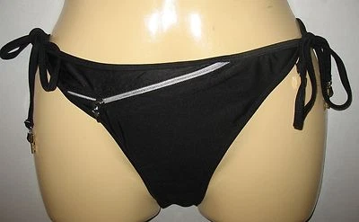 SOLIT - NUEVO - NEGRO - CREMALLERA EN LA PARTE DELANTERA - Traje de baño con corbata de cuerda parte inferior de bikini - L Foto 1 de 3