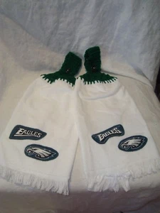 Philadelphia Eagles NFL Set of 2 Crochet Kitchen Fridge Golf Bar Hand Towels NEW - Picture 1 of 7