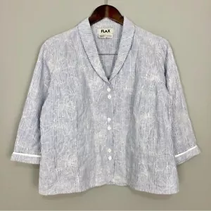 Flax Embroidered Linen Seersucker Jacket Women’s Size S Button Front 3/4 Sleeves - Picture 1 of 6