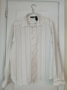 DKNY Jeans Shirt White w/Stripes French Cuffs Button Down Extra Long Sleeves - Picture 1 of 6