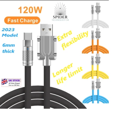 fast Charging Cable Type C For Samsung 120W 6A, 6mm Thickness extra Flexibility - Image 1 of 4