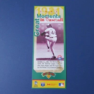 Steve Rogers Great Moments 1981 Montreal Expos NL EAST TÍTULO Hit the Books Foto 1 de 2