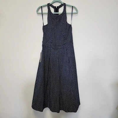 Vestido The Limited Midi 8 Azul Marino Lunares Nuevo Plisado Correa en T Náutico Costero Foto 1 de 4