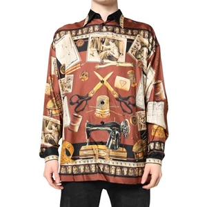 Camicia DOLCE & GABBANA multicolore stampa sartoriale seta casual 37/US14.5/XS 1730usd - Foto 1 di 8