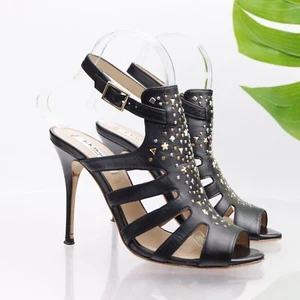 Sandalia para mujer Badgley Mischka Salinas talla 37 6 tacones de cuero negro tachonados - Imagen 1 de 18