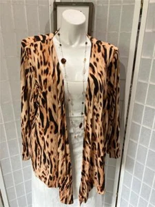 NEW Women's Liz Lange 3X Golden Brown Animal Print Open Front Drape Cardigan - Picture 1 of 9