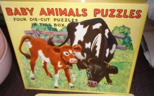 VINTAGE 1949 PLATT & MUNK SET OF 4 DIE CUT PUZZLES BABY FARM ANIMALS #142B - Picture 1 of 4