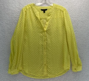 Banana Republic Womens Medium M Blouse Top Yellow V Neck Button Down Textered - Picture 1 of 8