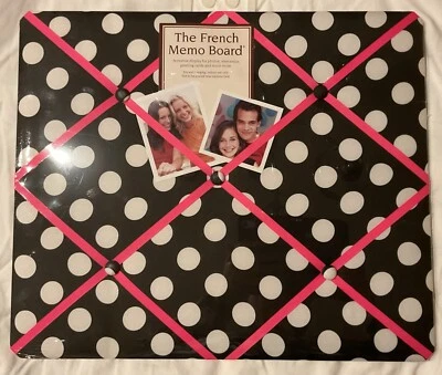The French Memo Board Fabric Photo Display (19”x16”) Polka Dot With Pink Ribbon - Image 1 of 2