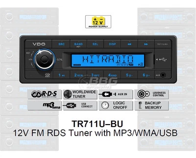 12 Volt PKW Auto Radio, RDS-Tuner, MP3, WMA, USB 12V Blau TR711U-BU (TR7311U-OR) - Bild 1 von 3