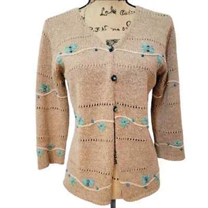 CHADWICKS REAL COMFORT Women's Floral Embroidered Cotton Cardigan Size Small - Picture 1 of 15