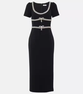 Self- portrait Women's Black Diamante Bow Trim Midi Dress - Picture 1 of 9